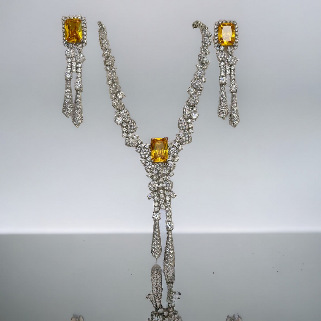 Crystal Dangle Drop Necklace Set